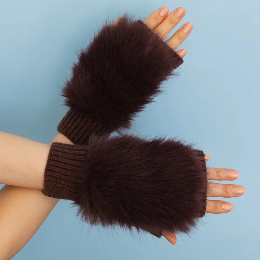 New🌟AMATO-Brown Faux Fur Fingerless Gloves
